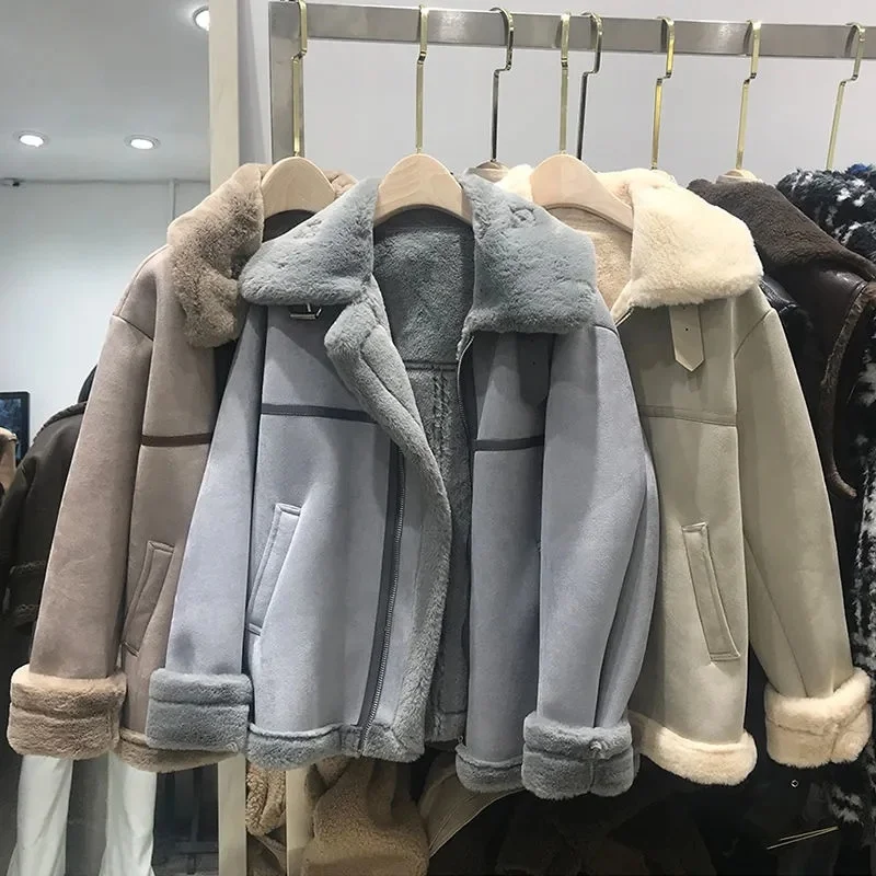

Женская теплая бархатная куртка Deerskin, осенне-зимняя цельная куртка с мехом, повседневная куртка больших размеров M ~ 5XL