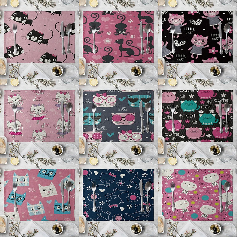 Милый Кот Настольный коврик Кухня обеденный Коврики на стол подставки под чашки