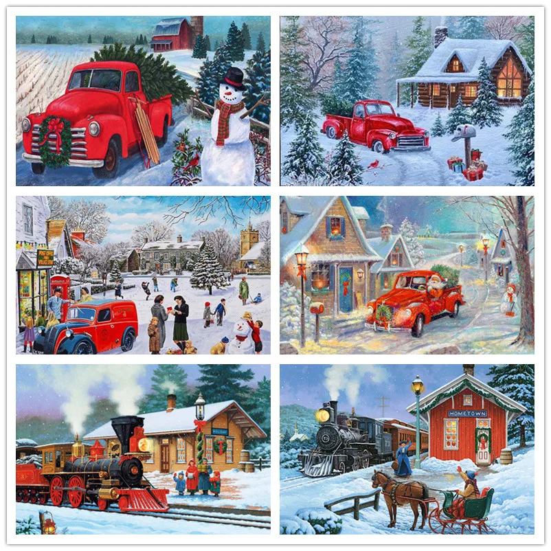 

30x40 Christmas Landscape 5d Diamond Painting Cross Stitch Full Circle Mosaic DIY Diamond Embroidery Art Decorative Painting