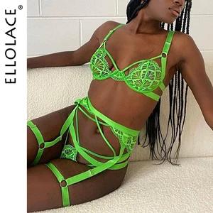 Ellolace Sensual Lingerie Sexy Exotic Costumes Lace Bandage Hot Porn Outfits Underwire Bra And Thong