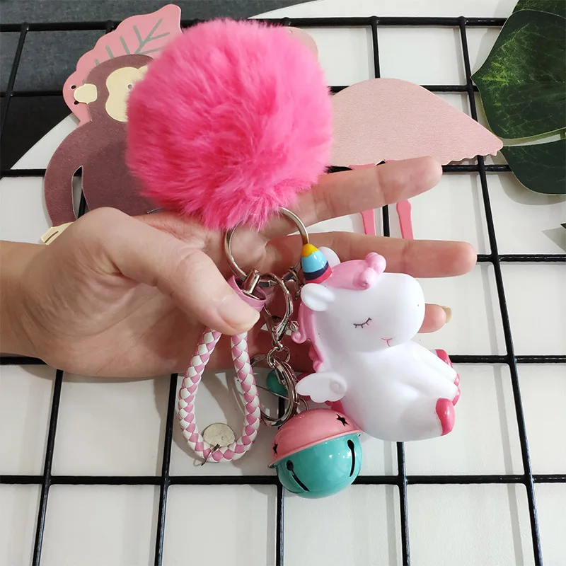 Пушистый шар помпон милый силиконовый единорог игрушки брелок для девочек сумка