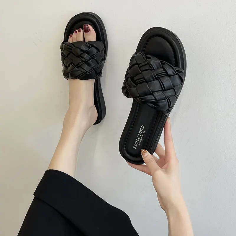 

Shoes Slippers Flat Slipers Women Luxury Slides Low Soft 2021 Designer Basic Rome PU Casual Rubber Leisure Shoes Slippers Flat L