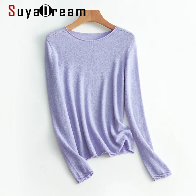 

SuyaDream, женские свитера, 100%, мериносовая шерсть, с вырезом лодочкой, базовые пуловеры, 2021, Осень-зима, удобные свитера для женщин, фиолетовый, р...
