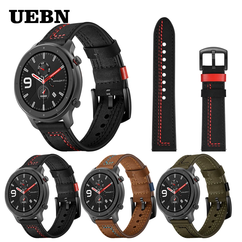 

UEBN 20mm 22mm Wrist Strap Leather Band For Huami amazfit GTR 42mm 47mm Replacement Bracelet for amazfit bip GTS Watchband