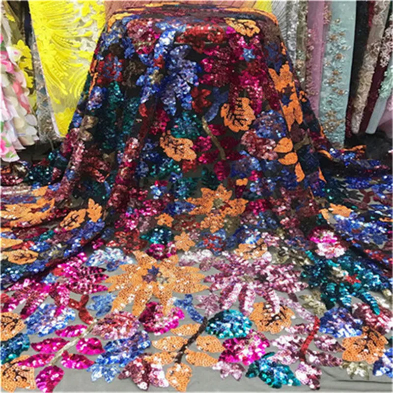 French Nigerian sequins sequence 2019 African net tulle mesh voile lace fabric high quality for party wedding dress 5yards/lot | Дом и сад