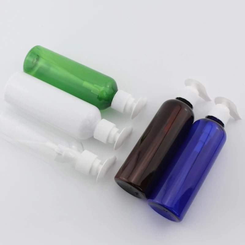 

200ml White Transparent Blue Green Brown Plastic Bottles With Heart Shape Lotion Pump Empty PET Liquid Containers For Skin Care