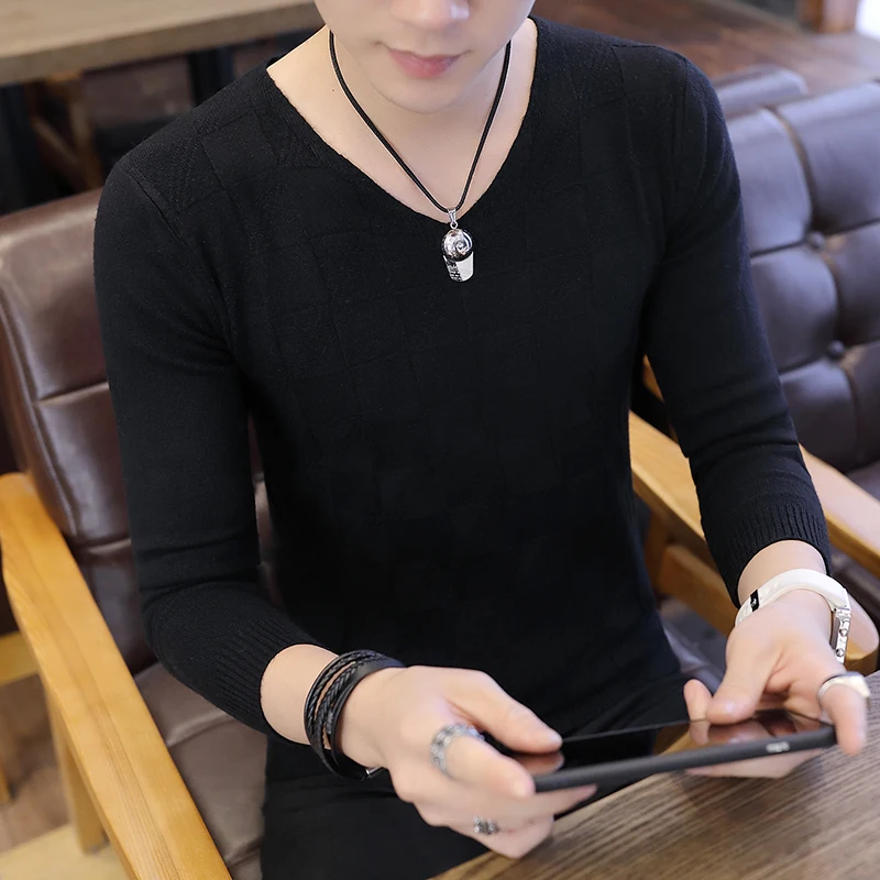 Мужской вязаный пуловер кашемировый Повседневный тонкий свитер с v образным