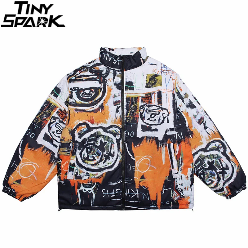 

2021 мужская куртка в стиле хип-хоп, уличная куртка с принтом медведя, Куртка Harajuku, хлопковая Свободная куртка на осень и зиму, верхняя одежда н...