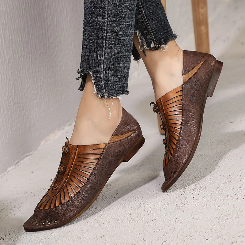 Женская повседневная обувь на низком каблуке с острым носком ручной работы из