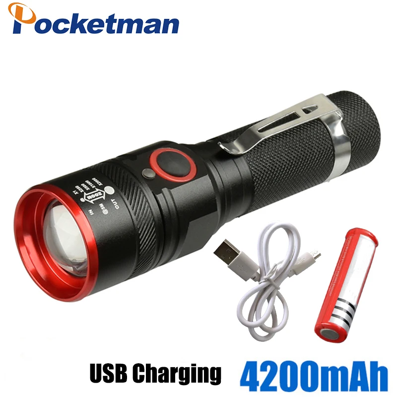 

XM-L T6 Led Flashlight Usb Rechargeable Torch 18650 Battery Zoomable Lantern Waterproof for Camping Light High Quality Aluminum