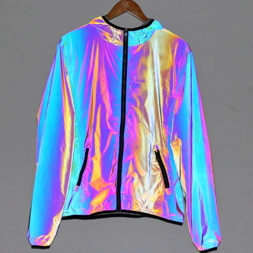

2020 Men's Autumn Symphony Reflective Jacket Teenagers Leisure Colorful Glow-in-the-Dark Hooded Jacket