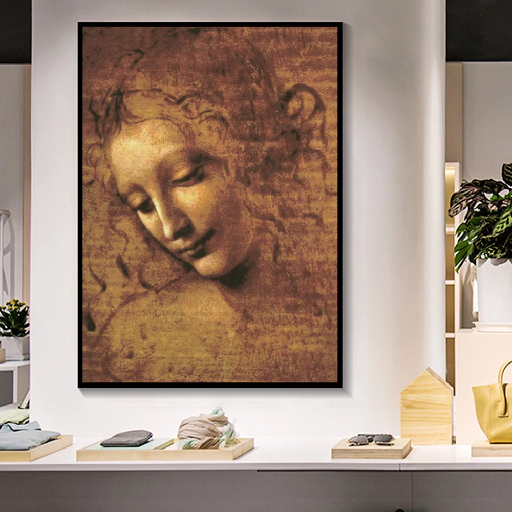 Картина на холсте с изображением головы женщины Леонардо да Винчи классические