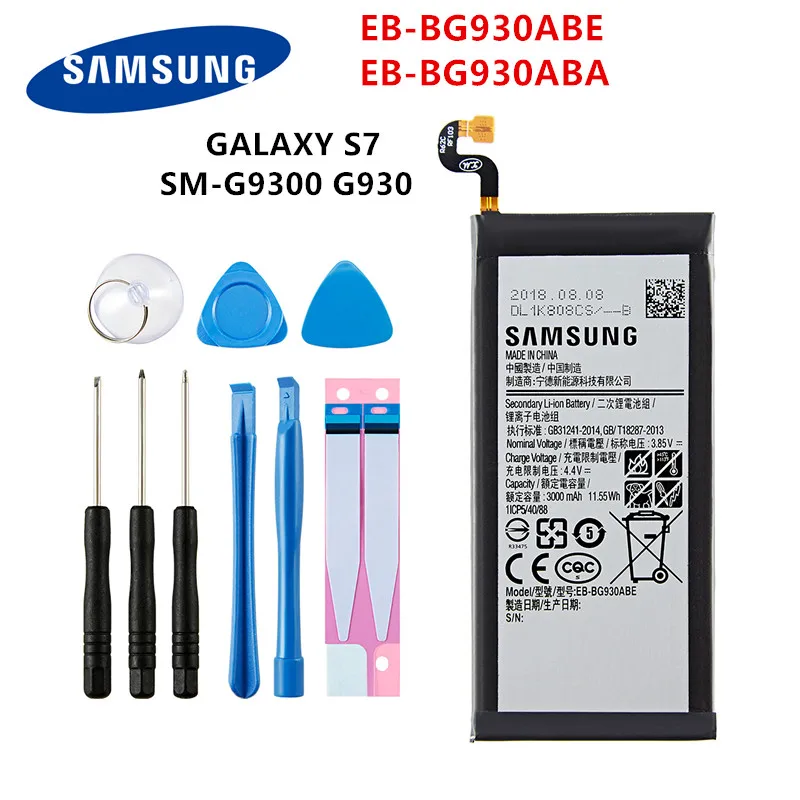 

SAMSUNG Orginal EB-BG930ABE EB-BG930ABA 3000mAh Battery For SAMSUNG GALAXY S7 SM-G9300 G930F G930A/L/V G9308 G930L G930P +Tools