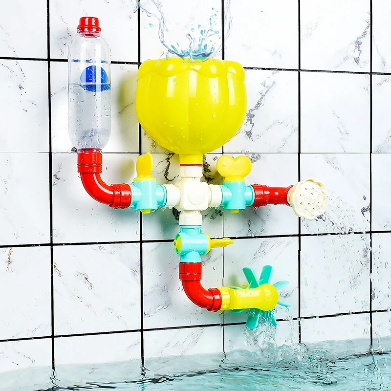 

Baby Bath Toys Kids Bathroom Shower Head Toys DIY Blocks Water Pipe Faucet Educational Windmill Toy with Suction Cups