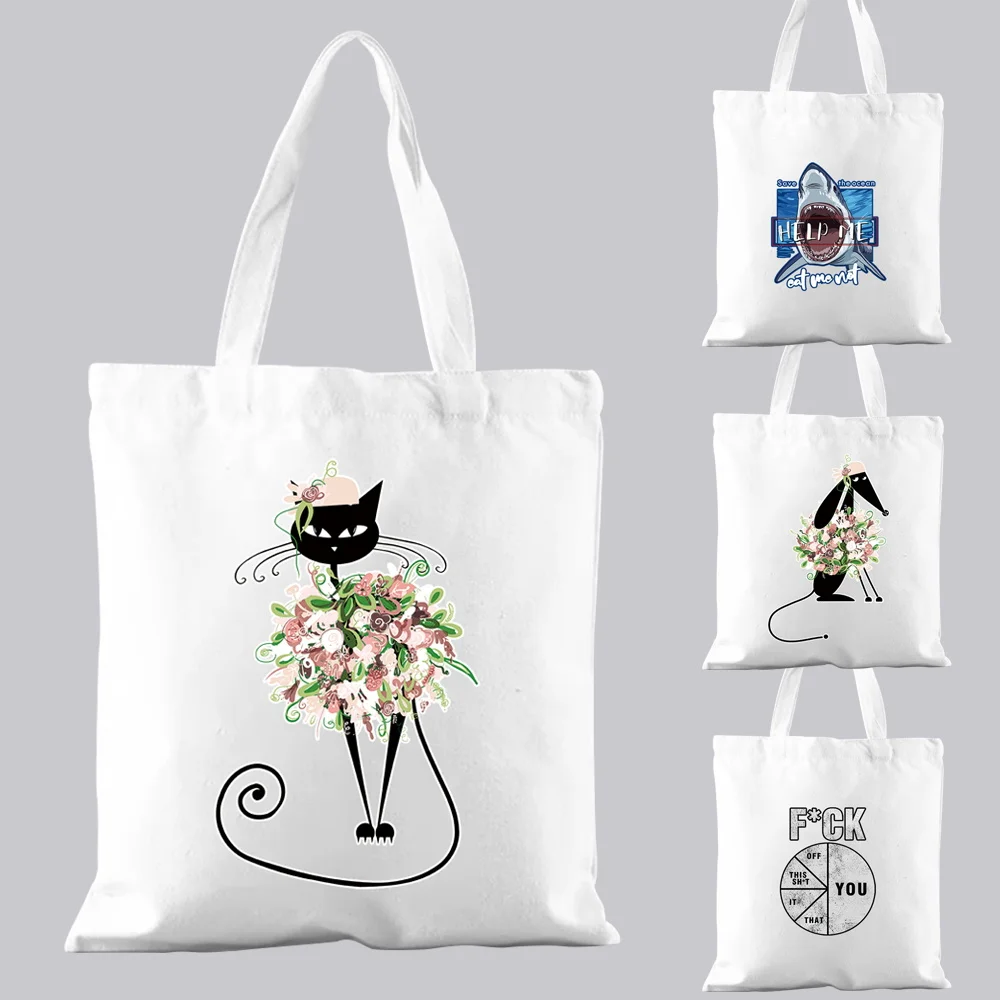 

Korean Sweet Style Basic Shopping Bag Handbag Foldable Reusable Casual Shoulder Bag Commuter Color Pattern Canvas Print Tote Bag