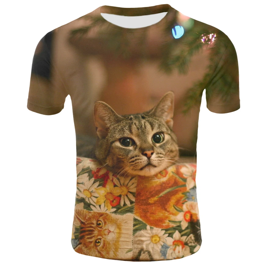 Новая футболка с 3D принтом женские модели Мужская унисекс котом Топ летний