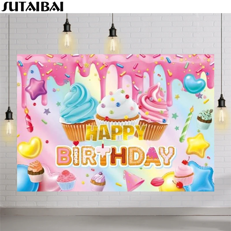 

Цветной фон с кексом на день рождения, Сладкая девушка, десерт, конфеты, товары для вечеринок, баннер на заказ, Постер, торт, стол, Декор, фон