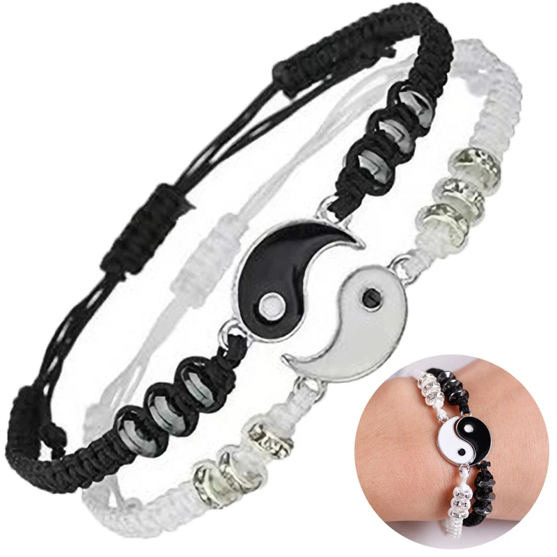

Tai Chi Yin Yang Couple Bracelets Pendant Necklace Adjustable Braid Chain Bracelet Necklace Matching Lover Bracelets Necklaces