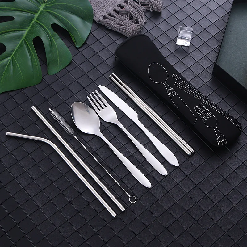 

7PC Stainless Steel Tableware Cutlery Set Fork Spoon Chopsticks Set Camping Travel Dinnerware Flatware Tourist Dishes Lunch Box