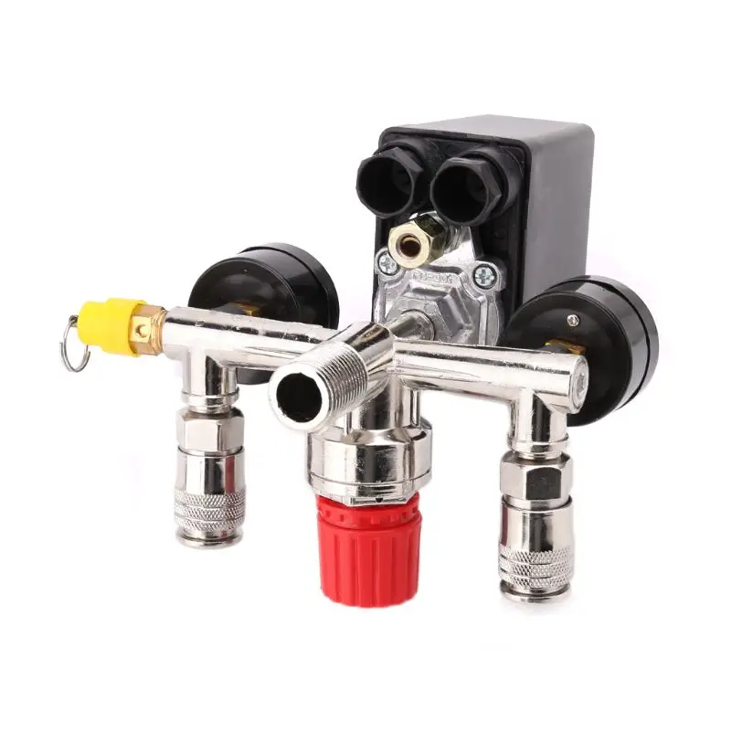 

1 Set Air Compressor Pressure Control Switch Valve 0.5-1.25MPa with Manifold Regulator Gauges