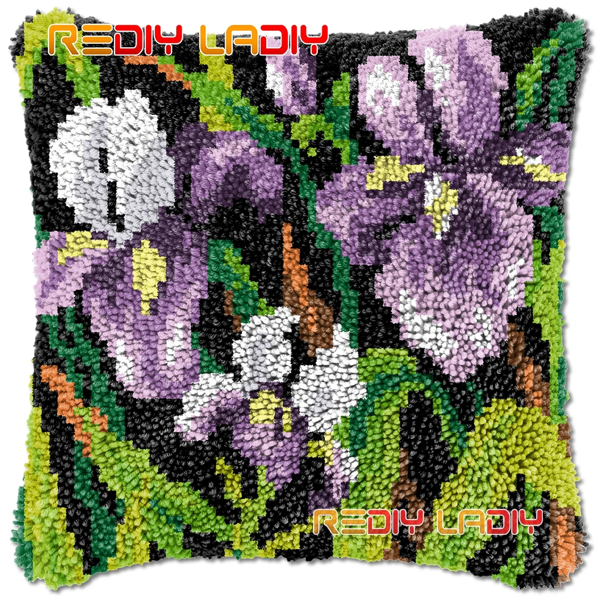 

Latch Hook Cushion Iris Flowers DIY Needlepoint Kits Chunky Acrylic Yarn Arts Crocheting Lofty Pillow Case Hobby & Crafts