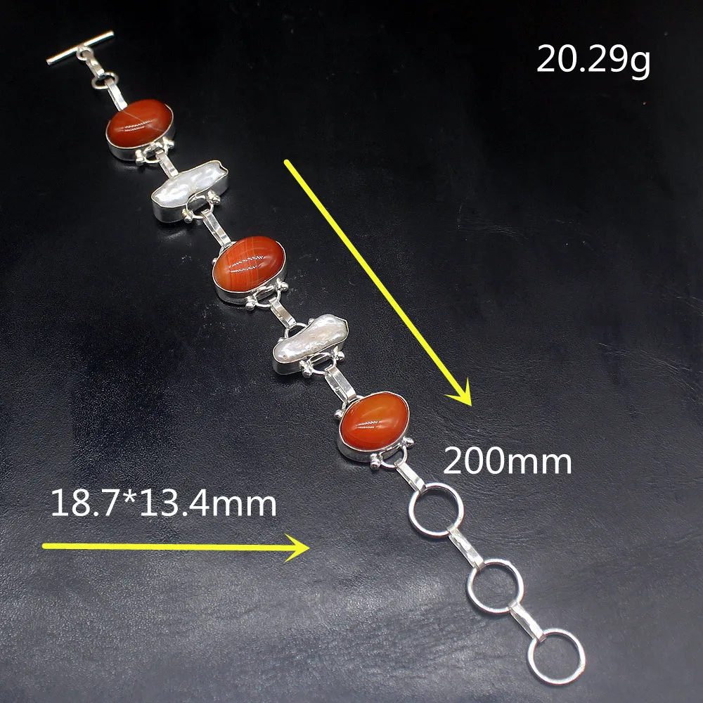 

Gemstonefactory Jewelry Big Promotion Single Unique 925 Silver Botswana Agate Biwa Pearl Lady Women Charm Bracelet 20cm 20213333
