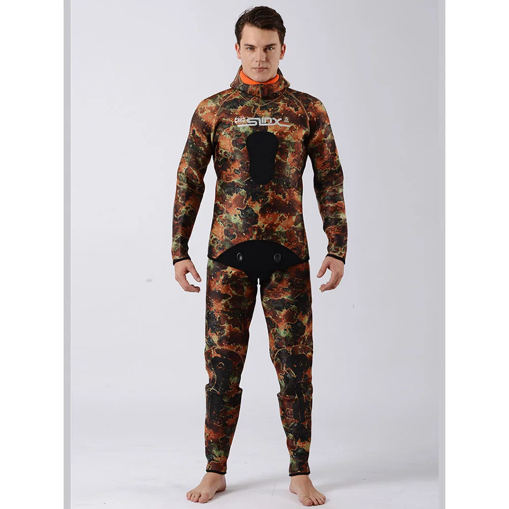 Мужской 5 мм Подводная охота Премиум камуфляж неопрен гидрокостюм Подводное