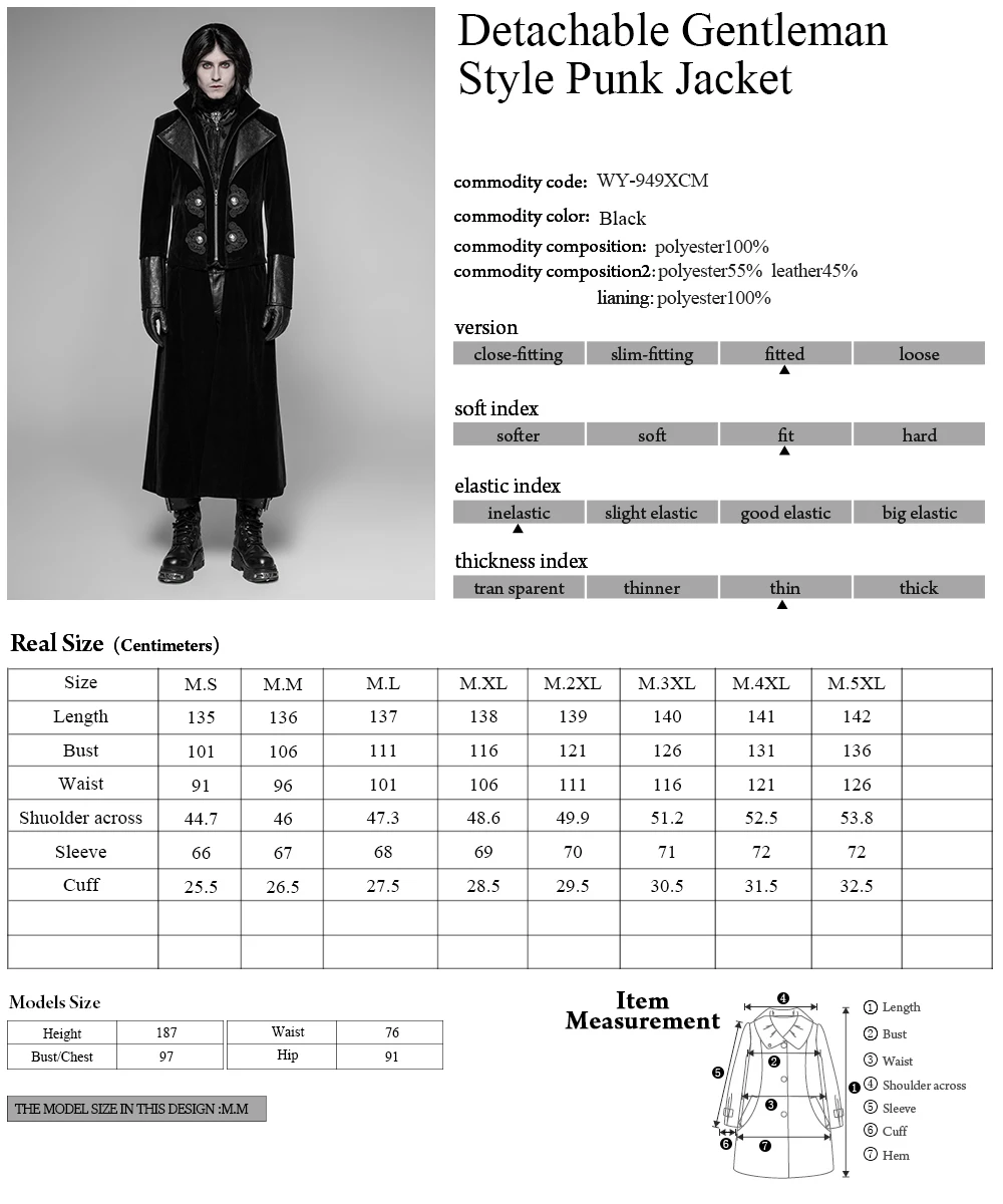PUNK RAVE Men's Jackets and Coats Vintage Gothic Palace Jacket Coat Victorian Style Winter Long Stage Performance Costume | Мужская