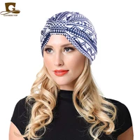 new floral print turban pre knotted style with elastic banadans for women cancer headwrap chemo cap soft headcover