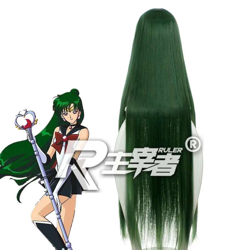 Anime Sailor Moon Meiou Setsuna Cosplay Green Synthetic Heat Resistant Wig Halloween Party Hair +free Cap | Тематическая одежда и