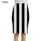 Женская винтажная юбка-карандаш KYKU, черно-белая офисная юбка в полоску с объемным рисунком, в стиле Харадзюку, лето