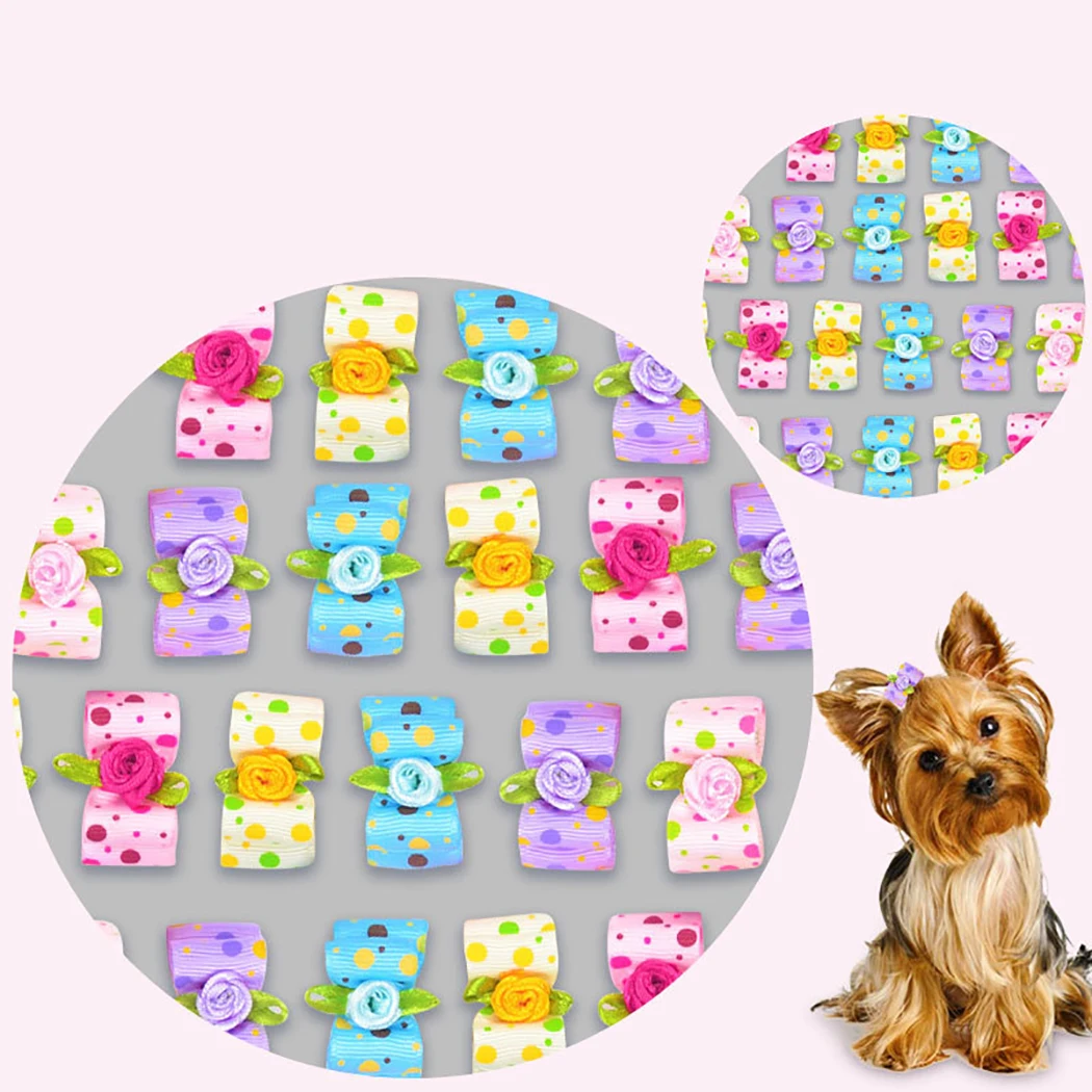 Милая Лента щенок Средний Малый собачий волос банты случайные цвета животное
