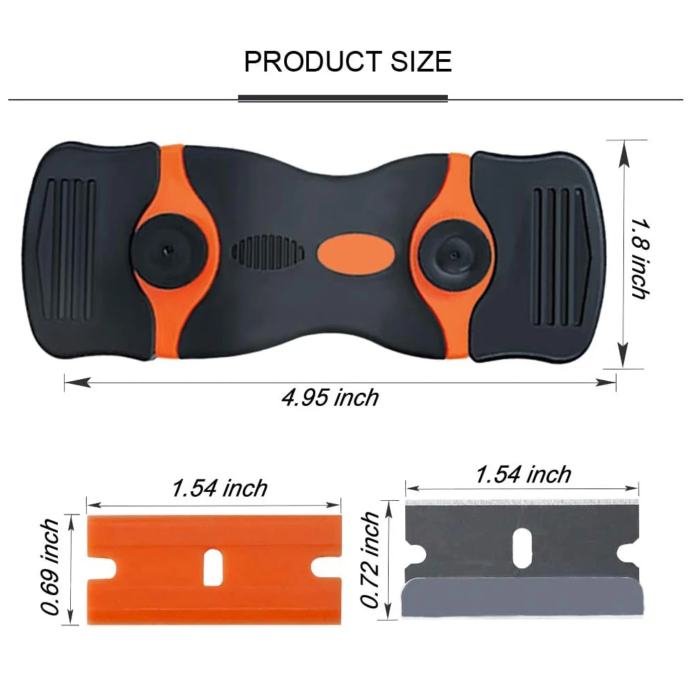 

Cleaner Razor Scraper Ceramic Glass Car Window Film Glue + 20pcs Razor Blade Tint Wrap Sticker Squeegee Tool Orange/Yellow Black