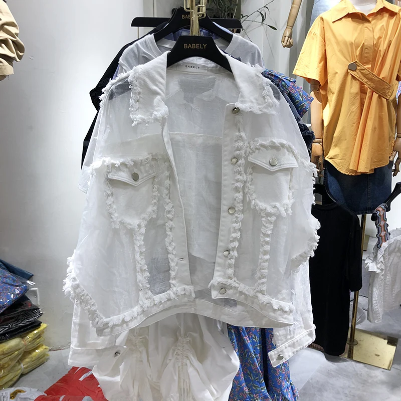 Куртка женская джинсовая с отложным воротником шифоновая свободная