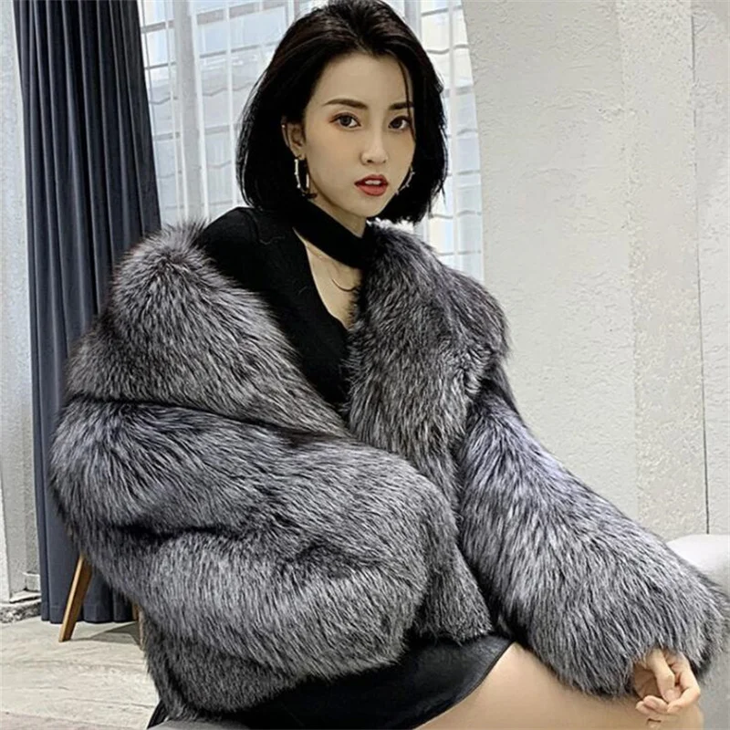 Women's fur coat short clothes fashion imitation fox fur jackets autumn winter casual ladies jacket куртка зимняя женская grey