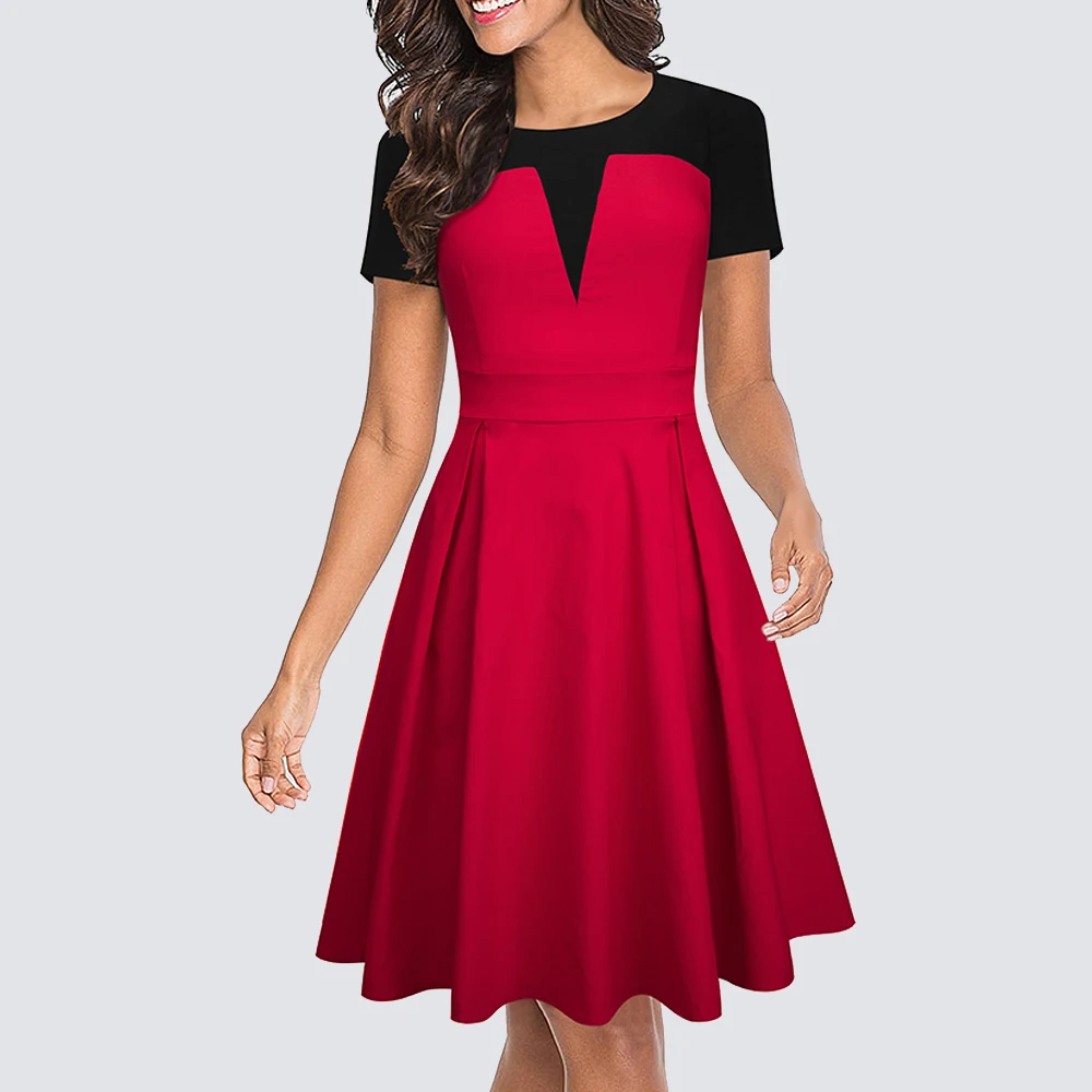 

Женское Повседневное платье с широкой юбкой, летнее элегантное платье контрастных цветов в стиле пэчворк для вечерние, HA088