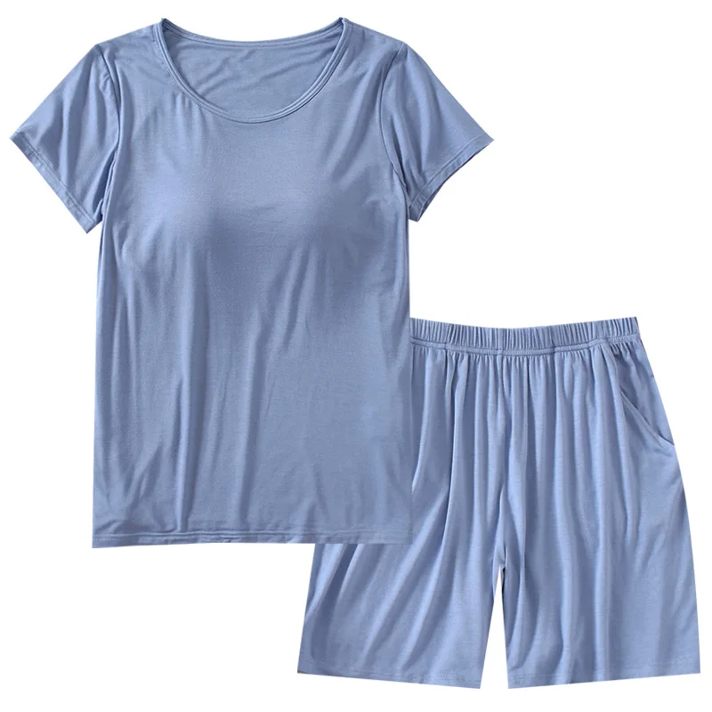 

Casual Homewear Women Modal Pajama Sets O-Neck Solid Summer Nightwear Female Plus Size Sleepwear Short Sleeve Shorts Home Suit