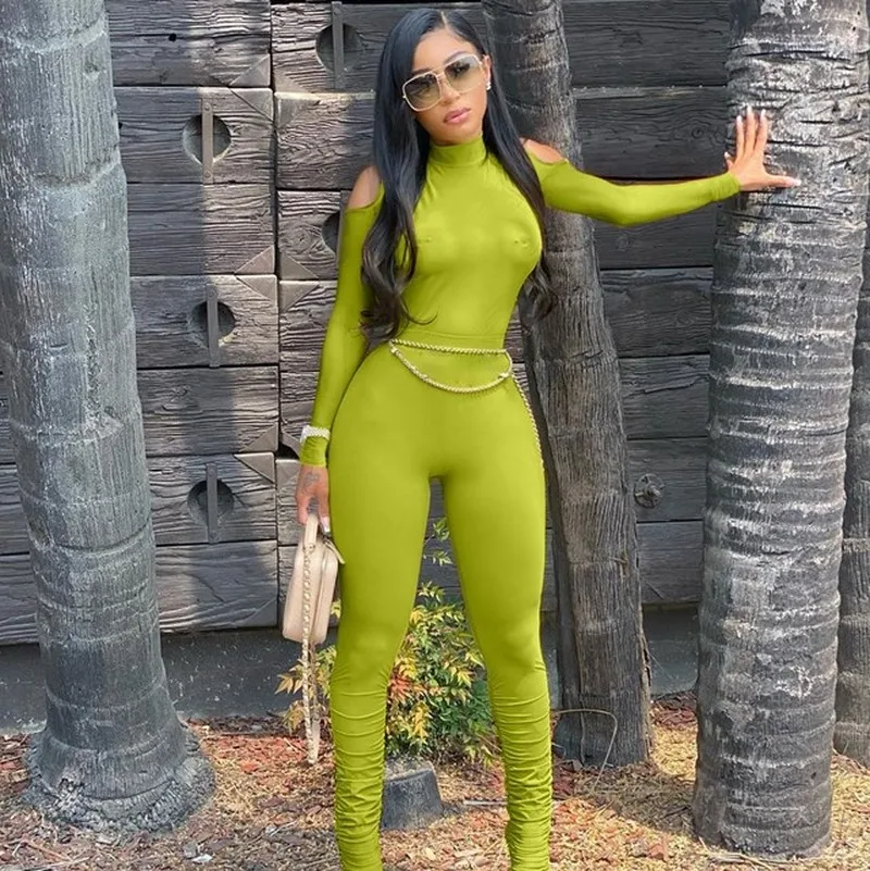 Bandage Bodycon Jumpsuit Long Sleeve Stacked One Piece Jumpsuit Women Fall Clothing 2020 Overalls Party Sexy Jumpsuit Clubwear