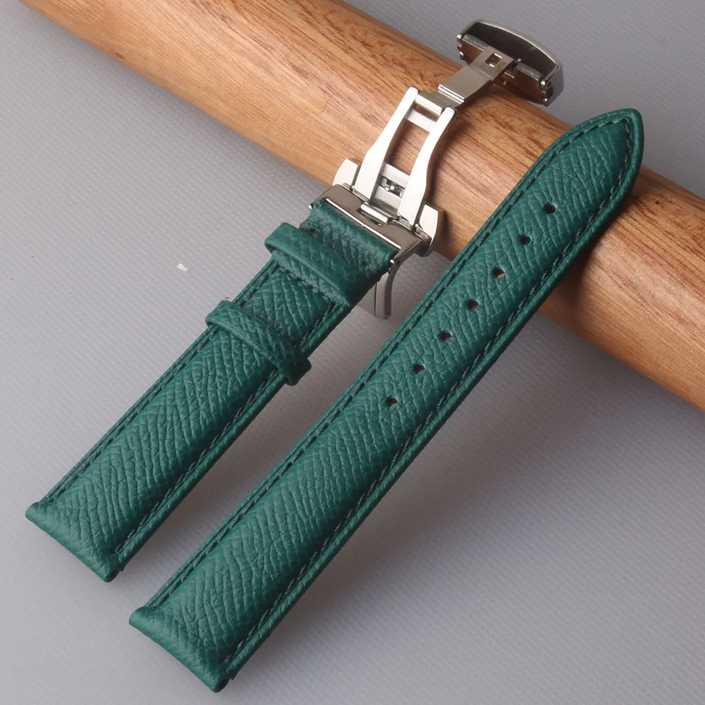 

Green Lizard Pattern Genuine Leather Watchband Strap Belt Silver Clasp butterfly Buckle Watchbands 14mm 16mm 18mm 20mm Promotion