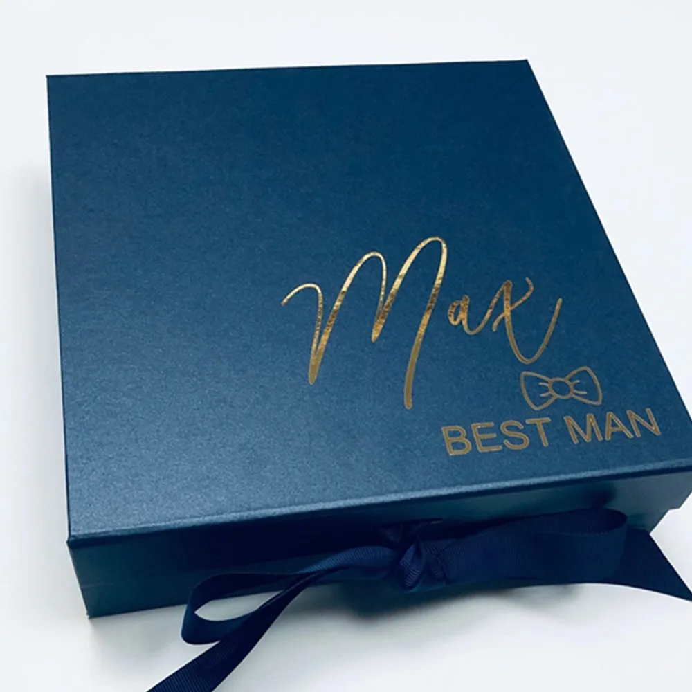 Personalised navy blue Groomsman proposal box, usher gift box, best man thank you box, cutom wedding day present for groom party