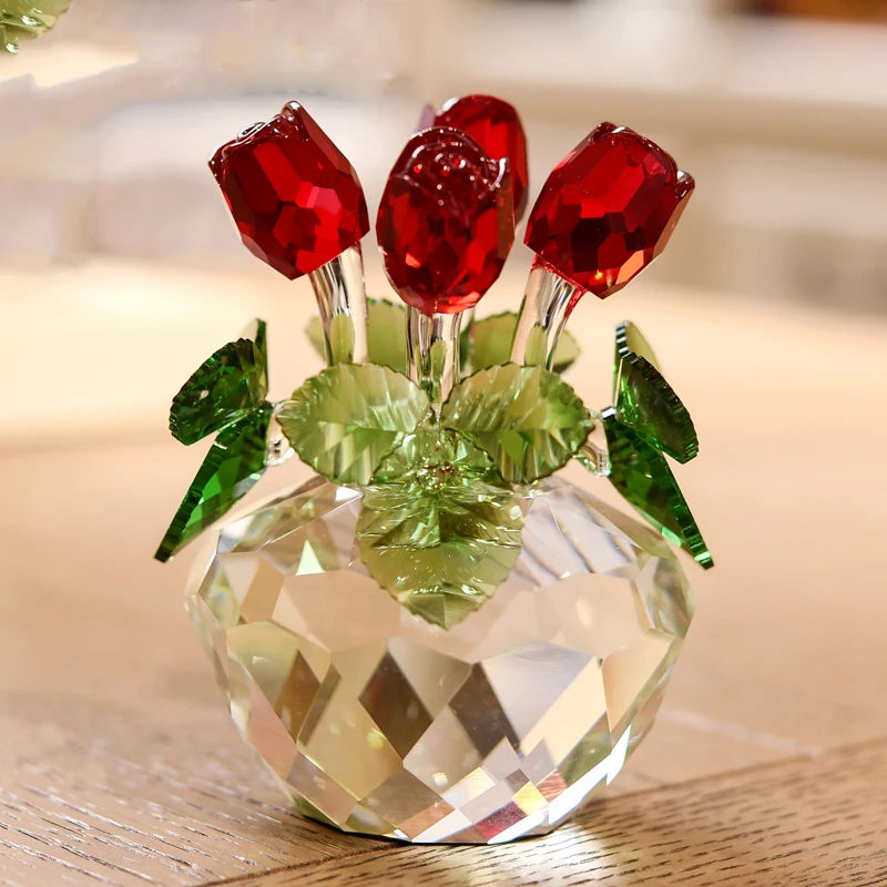 

Exquisite Crystal Rose Flower Figurines Unfading Rose Sculpture Ornament Wedding Car Favors Home Decoration Holiday Gifts