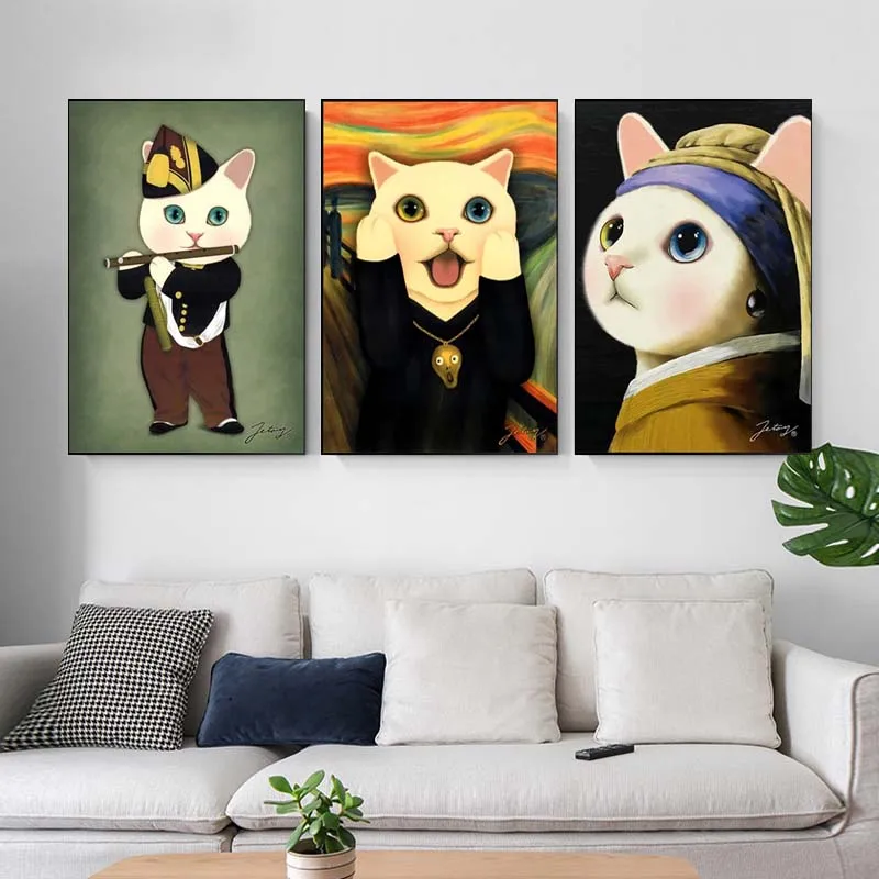 

Cartoon Cats Modern Canvas Paintings Funny Famous Wall Art Poster Children's Room Bedroom Creative Decoration Canvas (no Frame)