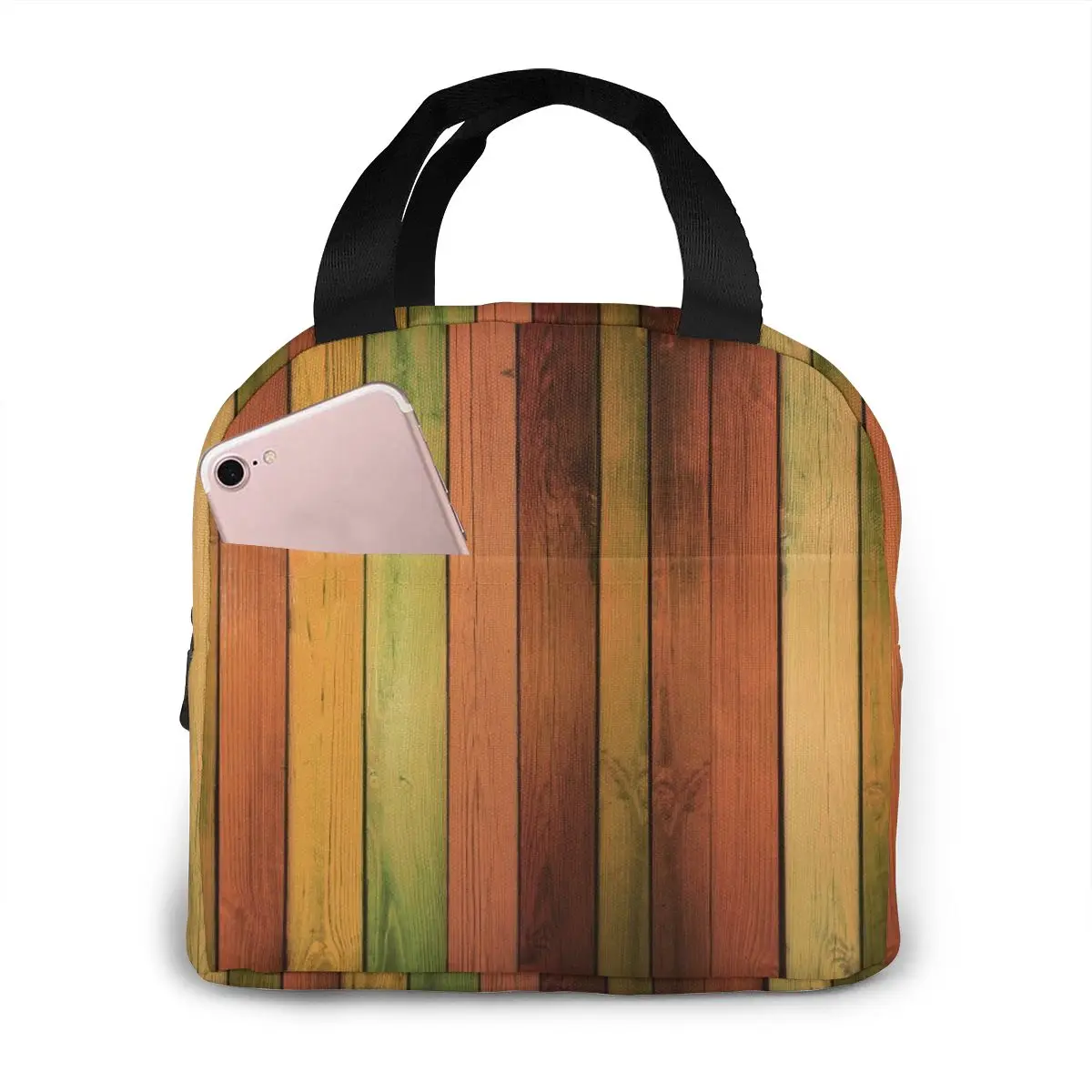 

Colored Wooden Background Lunch Food Box Bag Fashion Insulated Thermal Food Picnic Lunch Bag for Women kids Men Cooler Tote Bag