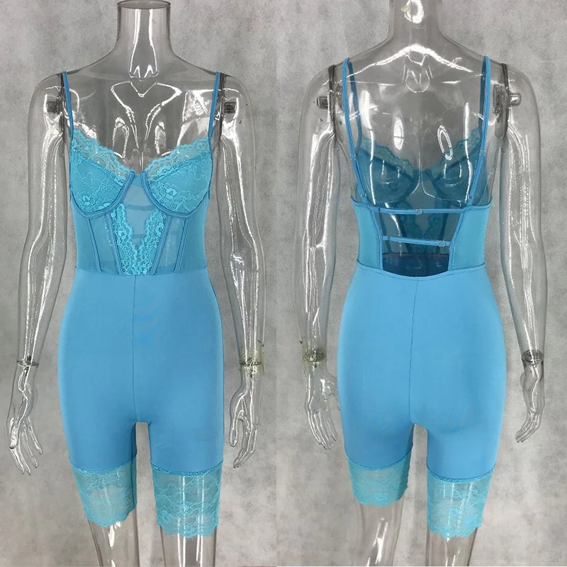 

Giyu Sexy Mesh Crochet Lace Rompers Womens Jumpsuit Bodysuit Casual Spaghetti Strap Short Playsuit Backless Bodycon Overalls