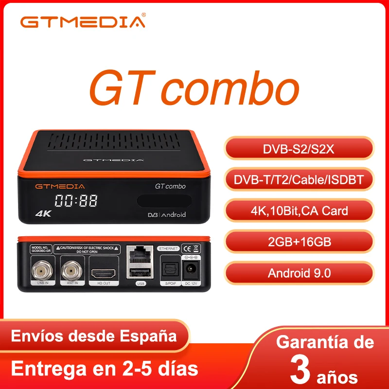 

Смарт ТВ-приставка GTMEDIA GT Combo 4K, 8K, Android, 4:2:2, кабель DVB-S2 T2, 2 Гб + 16 ГБ, спутниковый ресивер Ccam, встроенный Wi-Fi, доставка из Испании