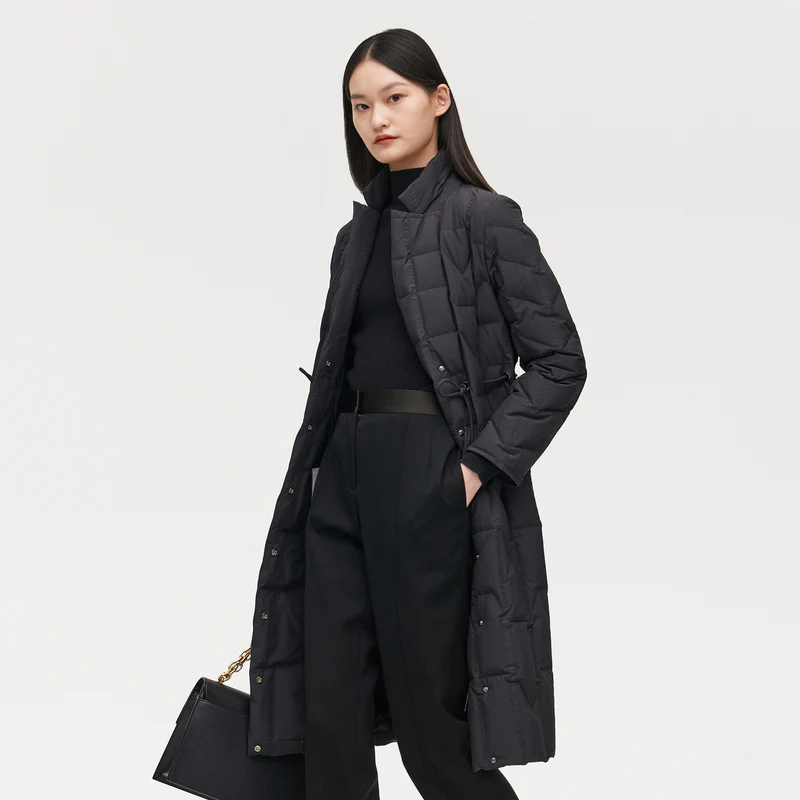 New Down Jacket Women's Business Goose down Drawstring Waist Slim Fit Long Section with a Stand Collar B10134174