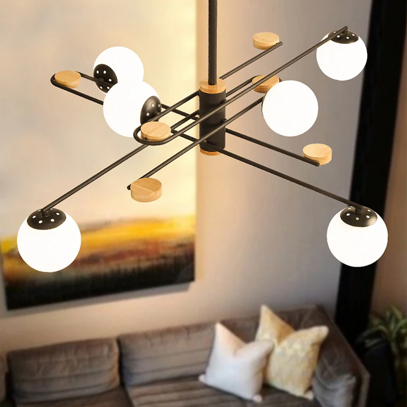 

Nordic creative modern minimalist solid wood living room chandelier led restaurant bedroom molecular magic bean personality lamp