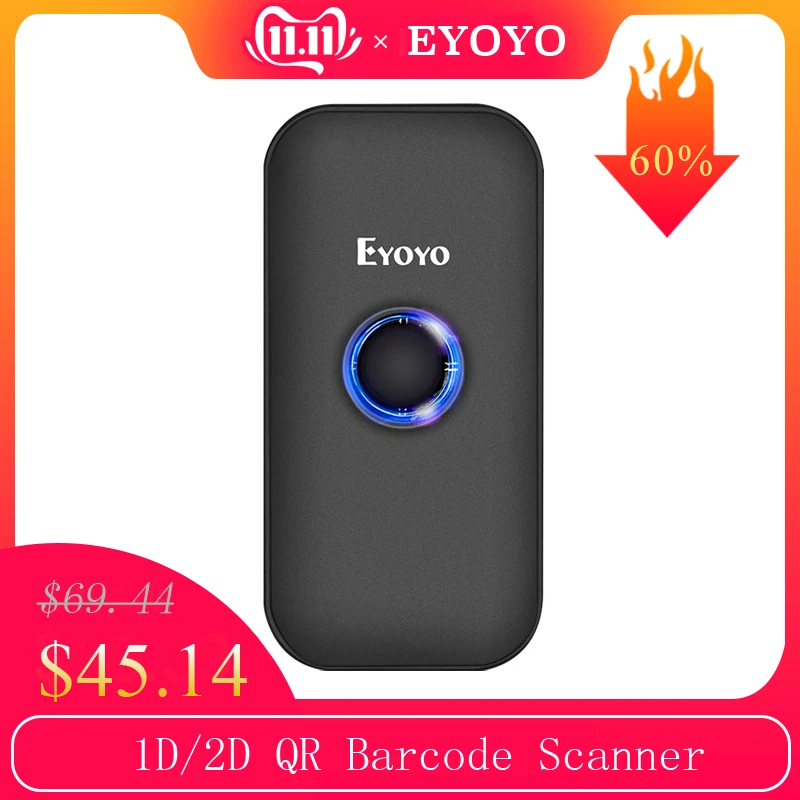 Мини сканер штрих кодов Eyoyo Bluetooth 2D 2 4G беспроводной и портативный 1D QR изображения