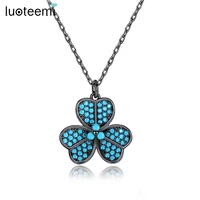 luoteemi blue clover flower pendant necklace charm fashion jewelry for women dating party birthday gifts cute kids accessories