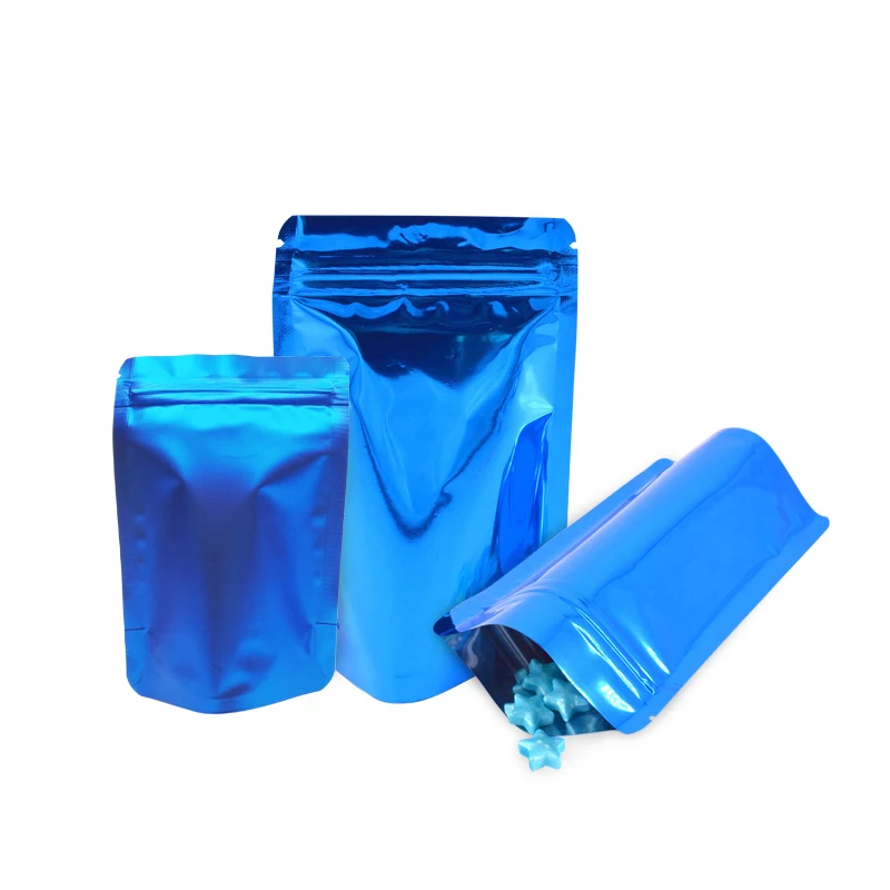 

Синяя сумка из фольги с застежкой-молнией, блестящая синяя матовая синяя сумка на молнии для хранения еды, 100 шт. с вашим логотипом